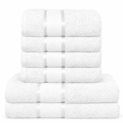  Set Prosoape Bumbac 6 Piese – 420 GSM, Alb, cu Bordură Decorativă