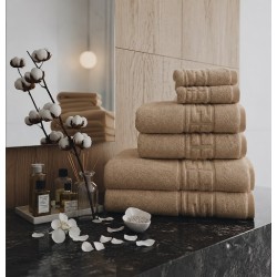  Set 6 Prosoape Premium din Bumbac 100%, Densitate 500 GSM, Textură Grecească – Bej Camel
