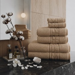  Set 6 Prosoape Premium din Bumbac 100%, Densitate 500 GSM, Textură Grecească – Bej Camel