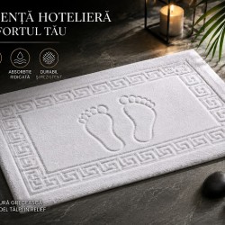  Covoraș de baie hotelier 50x70 cm, 850 GSM, 100% Bumbac, Bordură Grecească și Model Tălpi