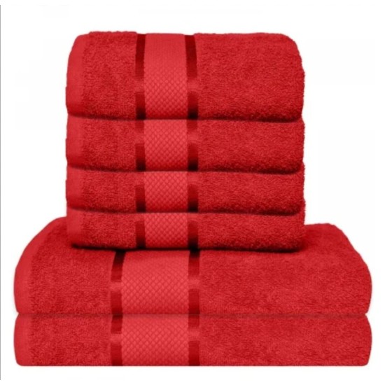 Set Prosoape Bumbac 6 Piese – 420 GSM, Roșu, cu Bordură Decorativă
