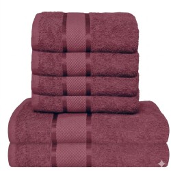  Set Prosoape Bumbac 6 Piese – 420 GSM, Mov, cu Bordură Decorativă