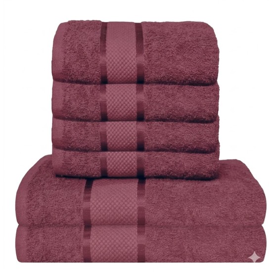  Set Prosoape Bumbac 6 Piese – 420 GSM, Mov, cu Bordură Decorativă