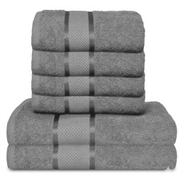  Set Prosoape Bumbac 6 Piese – 420 GSM, Gri, cu Bordură Decorativă