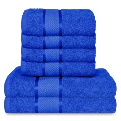  Set Prosoape Bumbac 6 Piese – 420 GSM, Albastru, cu Bordură Decorativă
