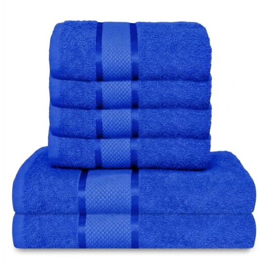  Set Prosoape Bumbac 6 Piese – 420 GSM, Albastru, cu Bordură Decorativă