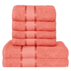                                                        Set Prosoape Bumbac 6 Piese – 420 GSM, Roze, cu Bordură Decorativă