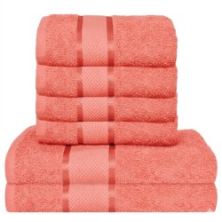  Set Prosoape Bumbac 6 Piese – 420 GSM, Roze, cu Bordură Decorativă