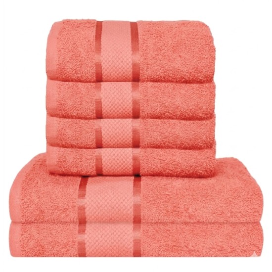  Set Prosoape Bumbac 6 Piese – 420 GSM, Roze, cu Bordură Decorativă