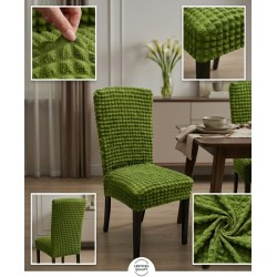                                               Huse Scaune Creponate Elastice, Set 6 Bucăți, Universale, Design Simplu, Verde
