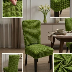                                               Huse Scaune Creponate Elastice, Set 6 Bucăți, Universale, Design Simplu, Verde