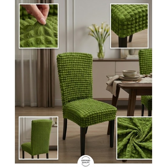                                               Huse Scaune Creponate Elastice, Set 6 Bucăți, Universale, Design Simplu, Verde