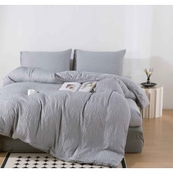                                                 Lenjerie 4 Piese Premium, Creponata, Pat Dublu, Cearceaf cu Elastic