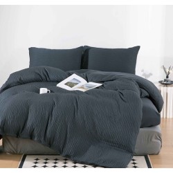                                                 Lenjerie 4 Piese Premium, Creponata, Pat Dublu, Cearceaf cu Elastic