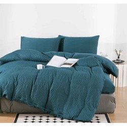                                                 Lenjerie 4 Piese Premium, Creponata, Pat Dublu, Cearceaf cu Elastic