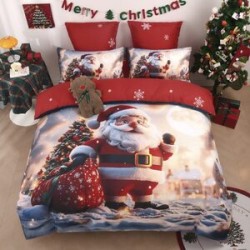  Set Lenjerie de Pat de Crăciun 5D cu Elastic (6 Piese), Colecția Sărbători de Poveste - Cearceaf 180x200 cm