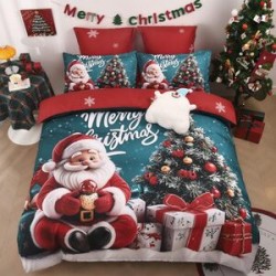 Set Lenjerie de Pat de Crăciun 5D cu Elastic (6 Piese), Colecția Sărbători de Poveste - Cearceaf 180x200 cm
