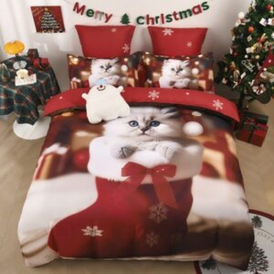 Set Lenjerie de Pat de Crăciun 5D cu Elastic (6 Piese), Colecția Sărbători de Poveste - Cearceaf 180x200 cm