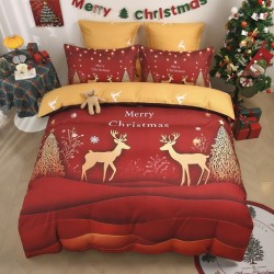 Set Lenjerie de Pat de Crăciun 5D cu Elastic (6 Piese), Colecția Sărbători de Poveste - Cearceaf 180x200 cm