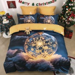 Set Lenjerie de Pat de Crăciun 5D cu Elastic (6 Piese), Colecția Sărbători de Poveste - Cearceaf 180x200 cm