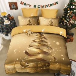 Set Lenjerie de Pat de Crăciun 5D cu Elastic (6 Piese), Colecția Sărbători de Poveste - Cearceaf 180x200 cm