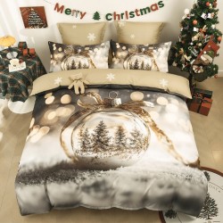 Set Lenjerie de Pat de Crăciun 5D cu Elastic (6 Piese), Colecția Sărbători de Poveste - Cearceaf 180x200 cm