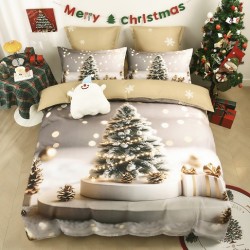 Set Lenjerie de Pat de Crăciun 5D cu Elastic (6 Piese), Colecția Sărbători de Poveste - Cearceaf 180x200 cm
