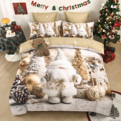 Set Lenjerie de Pat de Crăciun 5D cu Elastic (6 Piese), Colecția Sărbători de Poveste - Cearceaf 180x200 cm
