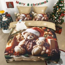 Set Lenjerie de Pat de Crăciun 5D cu Elastic (6 Piese), Colecția Sărbători de Poveste - Cearceaf 180x200 cm