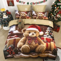 Set Lenjerie de Pat de Crăciun 5D cu Elastic (6 Piese), Colecția Sărbători de Poveste - Cearceaf 180x200 cm
