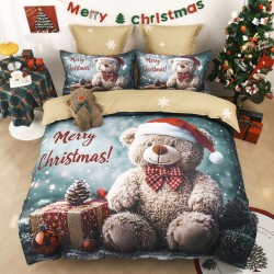 Set Lenjerie de Pat de Crăciun 5D cu Elastic (6 Piese), Colecția Sărbători de Poveste - Cearceaf 180x200 cm
