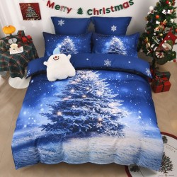 Set Lenjerie de Pat de Crăciun 5D cu Elastic (6 Piese), Colecția Sărbători de Poveste - Cearceaf 180x200 cm