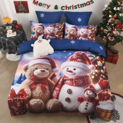 Set Lenjerie de Pat de Crăciun 5D cu Elastic (6 Piese), Colecția Sărbători de Poveste - Cearceaf 180x200 cm