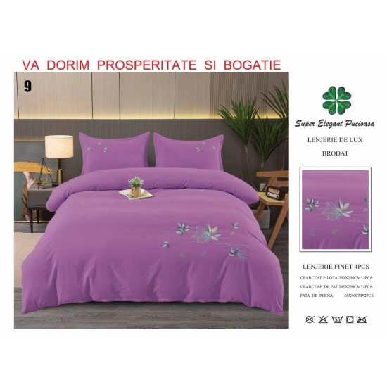                                                        Lenjerie de Pat Lux Finet Brodată 4 Piese – Elegant Pucioasa – Pat 2 Persoane