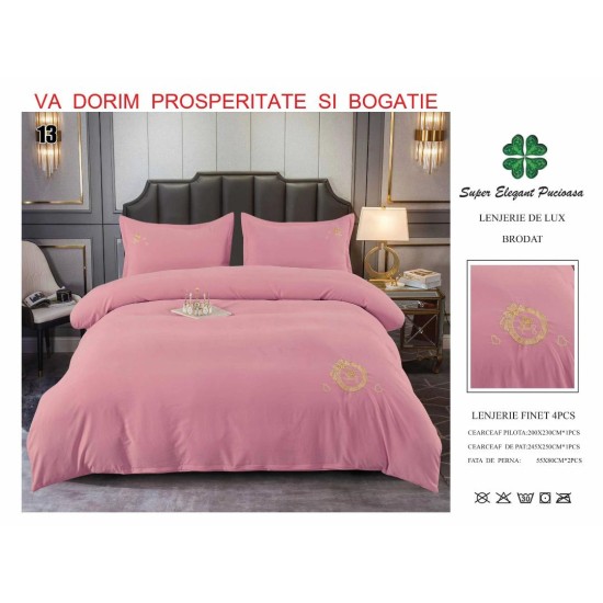                                                        Lenjerie de Pat Lux Finet Brodată 4 Piese – Elegant Pucioasa – Pat 2 Persoane