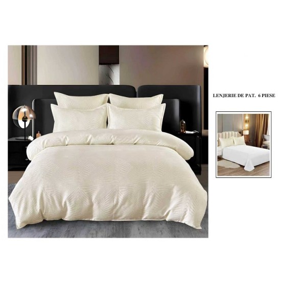                 Lenjerie de Pat cu Inserții Brodate – Set 6 Piese, Pat Matrimonial