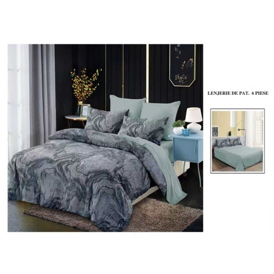                 Lenjerie de Pat cu Inserții Brodate – Set 6 Piese, Pat Matrimonial