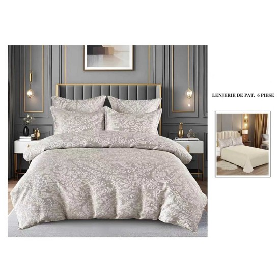                 Lenjerie de Pat cu Inserții Brodate – Set 6 Piese, Pat Matrimonial