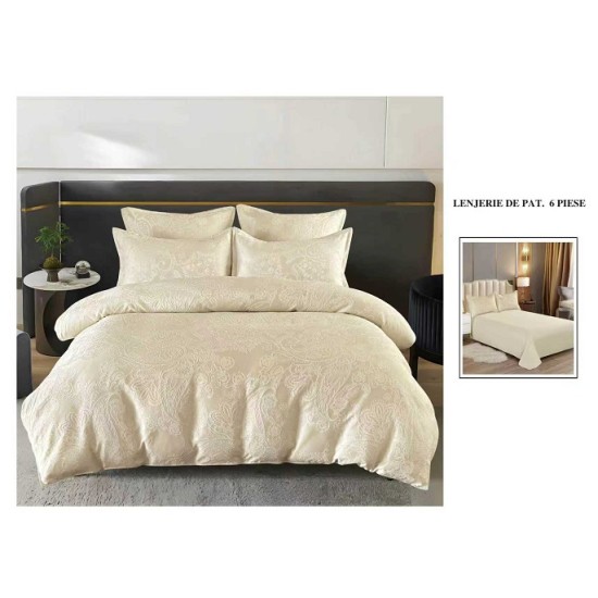                 Lenjerie de Pat cu Inserții Brodate – Set 6 Piese, Pat Matrimonial