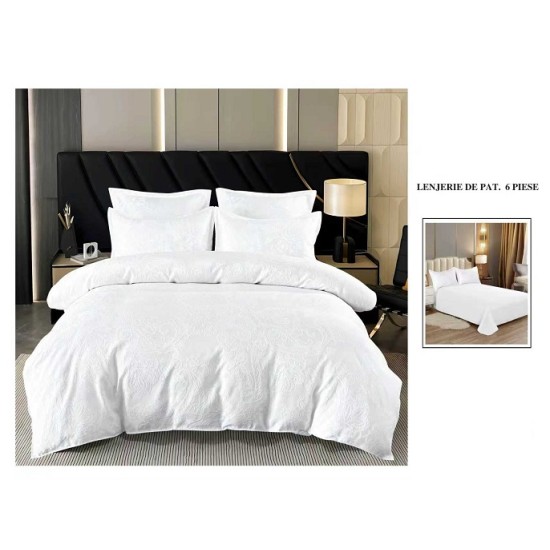                 Lenjerie de Pat cu Inserții Brodate – Set 6 Piese, Pat Matrimonial