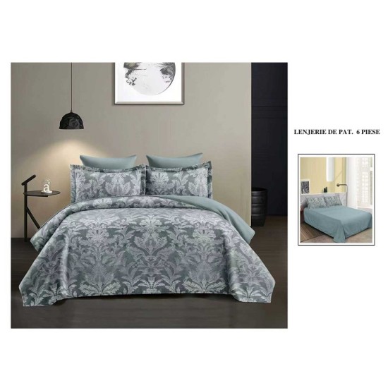                 Lenjerie de Pat cu Inserții Brodate – Set 6 Piese, Pat Matrimonial