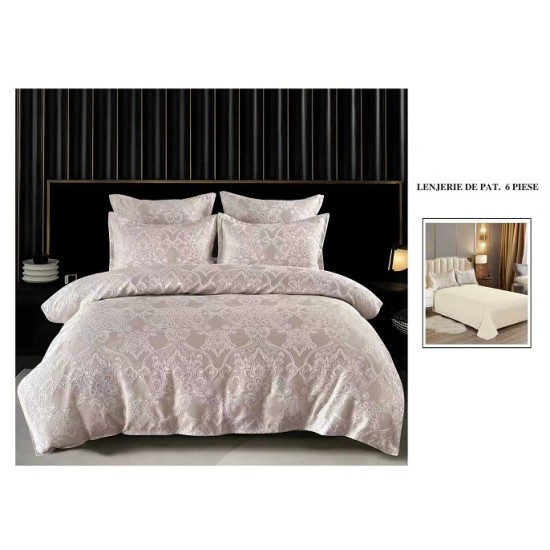                 Lenjerie de Pat cu Inserții Brodate – Set 6 Piese, Pat Matrimonial