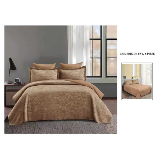                 Lenjerie de Pat cu Inserții Brodate – Set 6 Piese, Pat Matrimonial