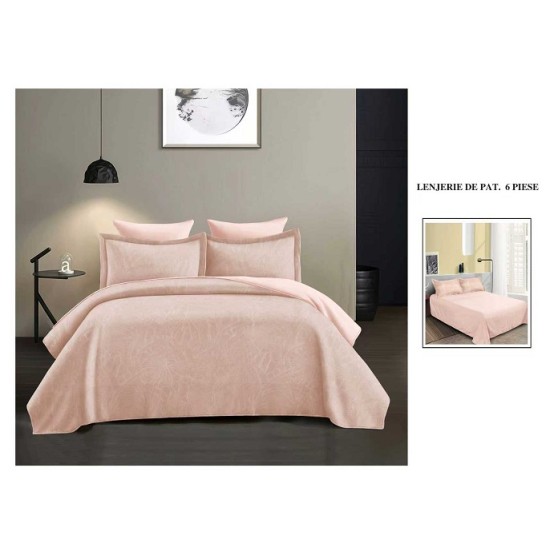                 Lenjerie de Pat cu Inserții Brodate – Set 6 Piese, Pat Matrimonial