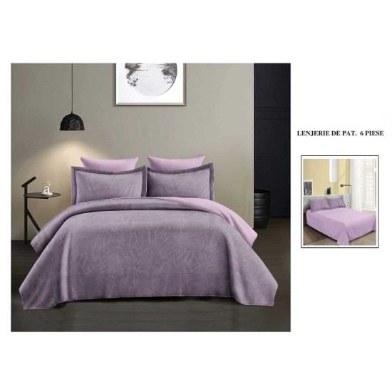                 Lenjerie de Pat cu Inserții Brodate – Set 6 Piese, Pat Matrimonial