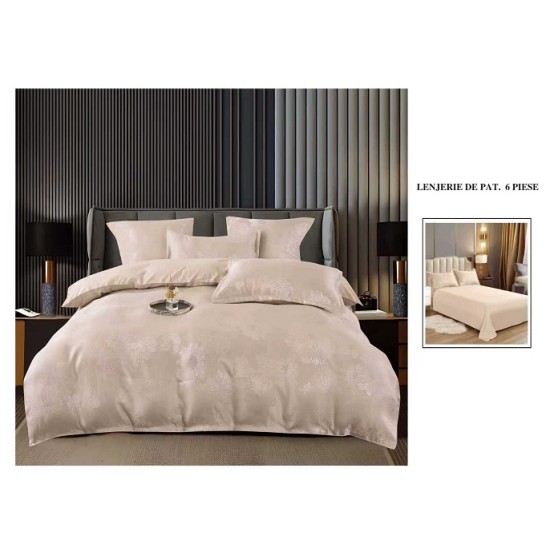                 Lenjerie de Pat cu Inserții Brodate – Set 6 Piese, Pat Matrimonial