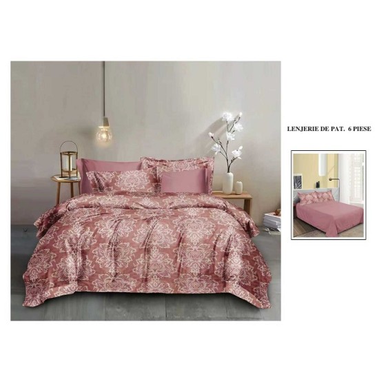                 Lenjerie de Pat cu Inserții Brodate – Set 6 Piese, Pat Matrimonial