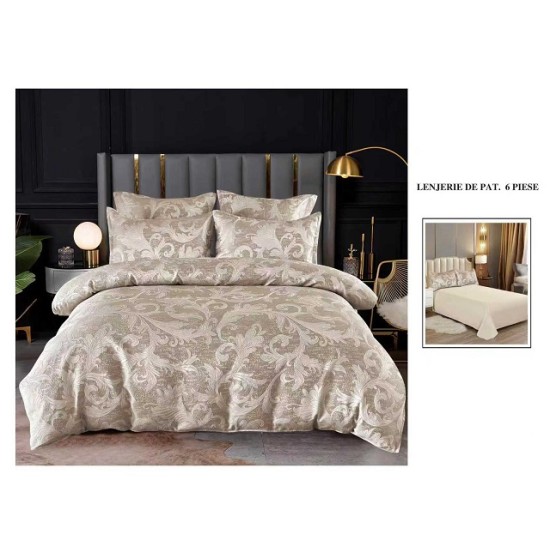                 Lenjerie de Pat cu Inserții Brodate – Set 6 Piese, Pat Matrimonial