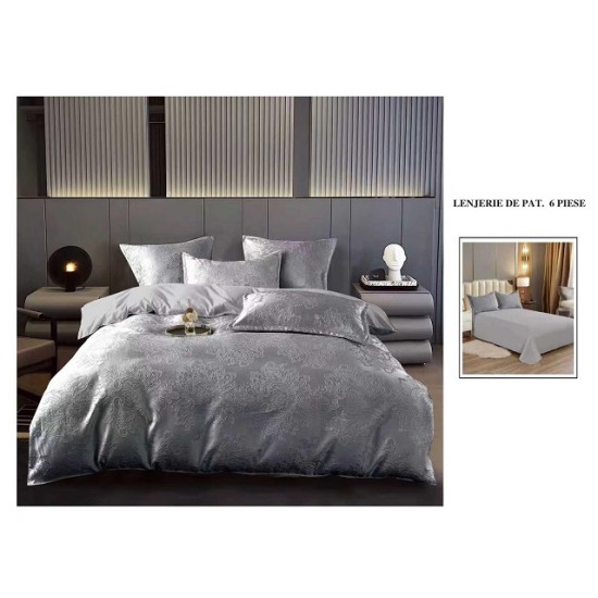                 Lenjerie de Pat cu Inserții Brodate – Set 6 Piese, Pat Matrimonial