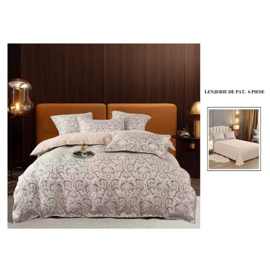                 Lenjerie de Pat cu Inserții Brodate – Set 6 Piese, Pat Matrimonial